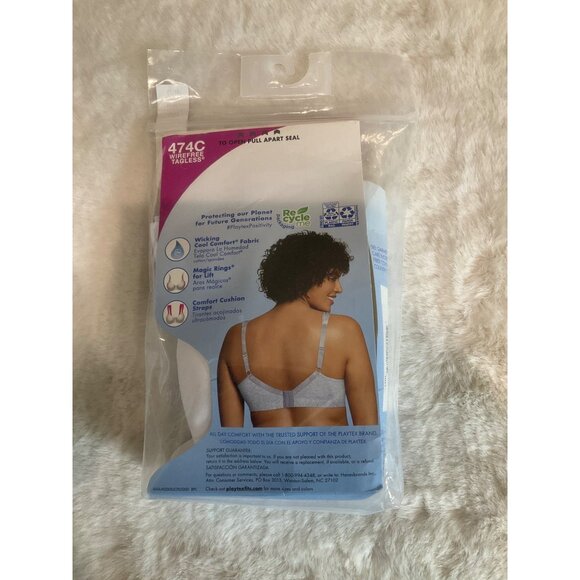 Playtex 18 Hour Cotton Stretch Wireless Full Coverage Bra US474C 40D WHITE - Picture 4 of 4